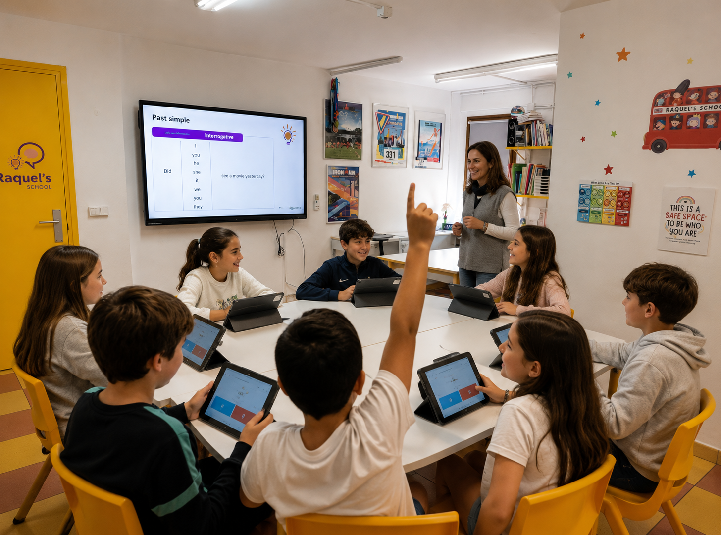 Alumnes aprenent anglès de manera interactiva